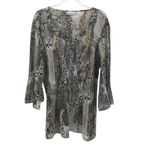 Avenue Top 18/20 Boho Tunic Animal‎ Print Pleated Flowy Chic Feminine